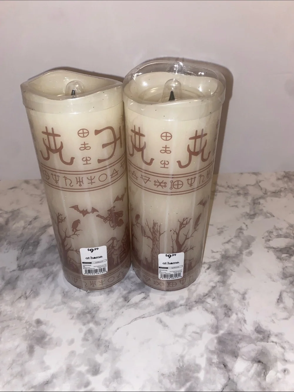 Ivory LED Pillar Candle with Brown Gothic Motif - Unbranded